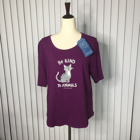Life Is Good Tops Nwt Life Is Good Cat Be Kind To Animals Crusher